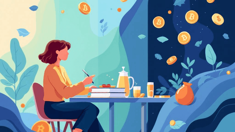 A professional blog header illustration for an article about FinTech & Crypto Education.Context: Sarah realized somethin...